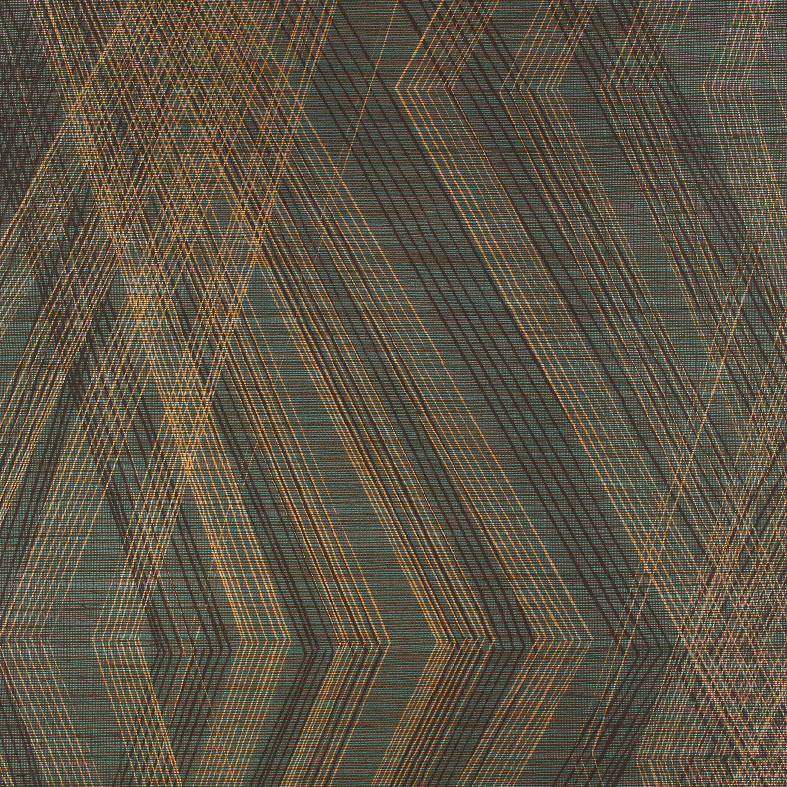 Deep blue-green Jasper wallpaper with bronze zigzags and fine horizontal lines