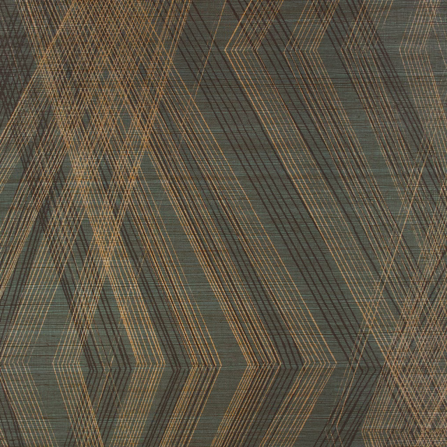 Deep blue-green Jasper wallpaper with bronze zigzags and fine horizontal lines