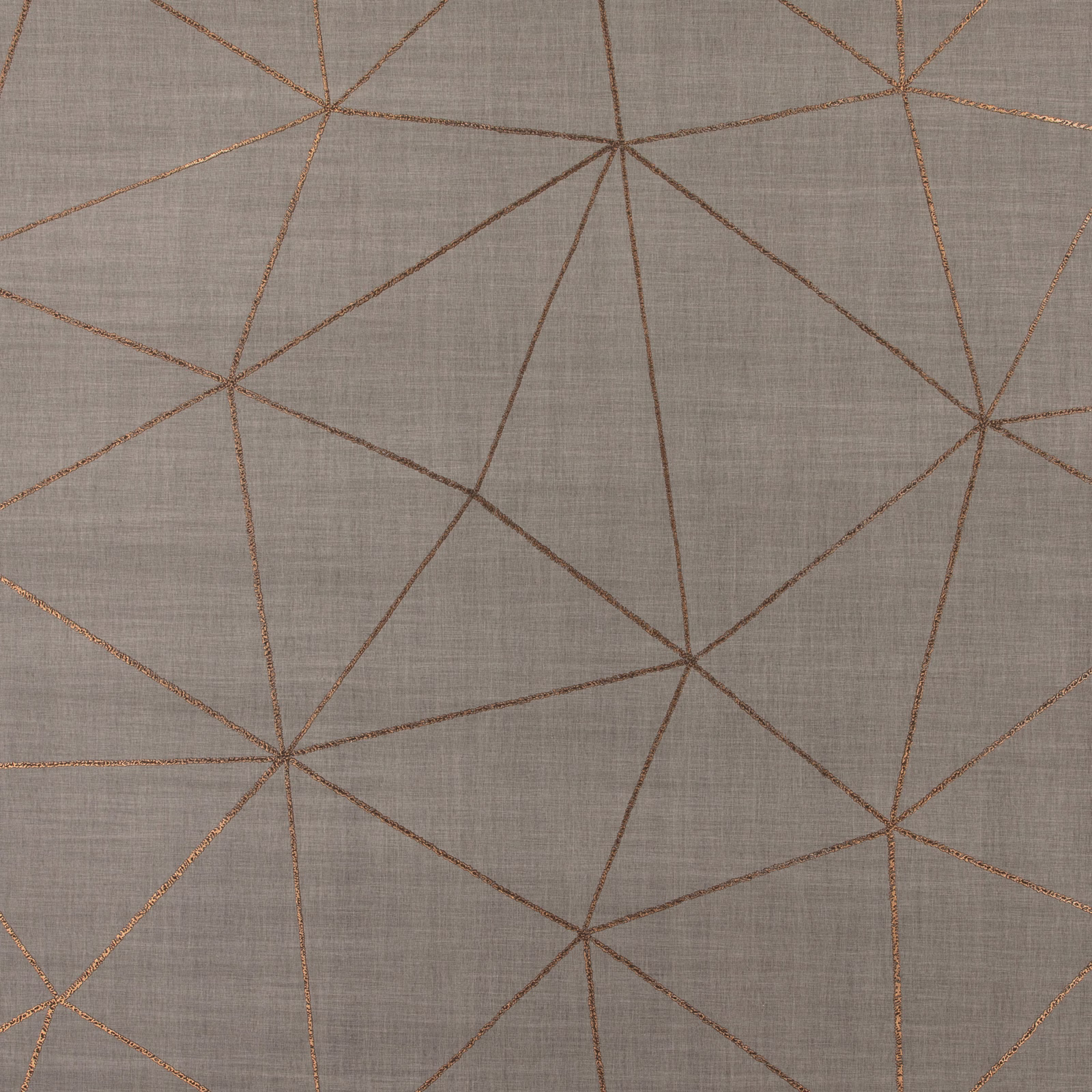 Taupe-grey wallpaper with fine copper lines forming large irregular geometric shapes