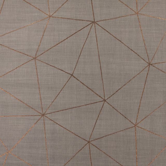 Taupe-grey wallpaper with fine copper lines forming large irregular geometric shapes