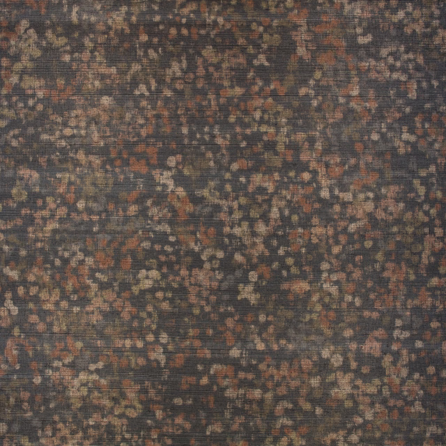 Dark charcoal-brown wallpaper with tiny rust, taupe and olive floral-like flecks