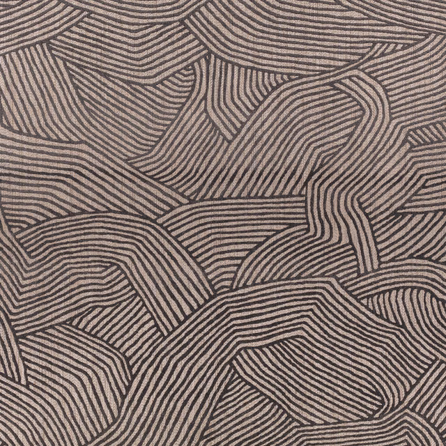 Charcoal contour lines forming organic panels on a warm taupe wallpaper ground