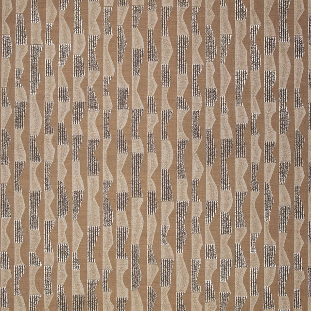 Warm spice taupe wallpaper with vertical geometric shapes and charcoal broken-line accents