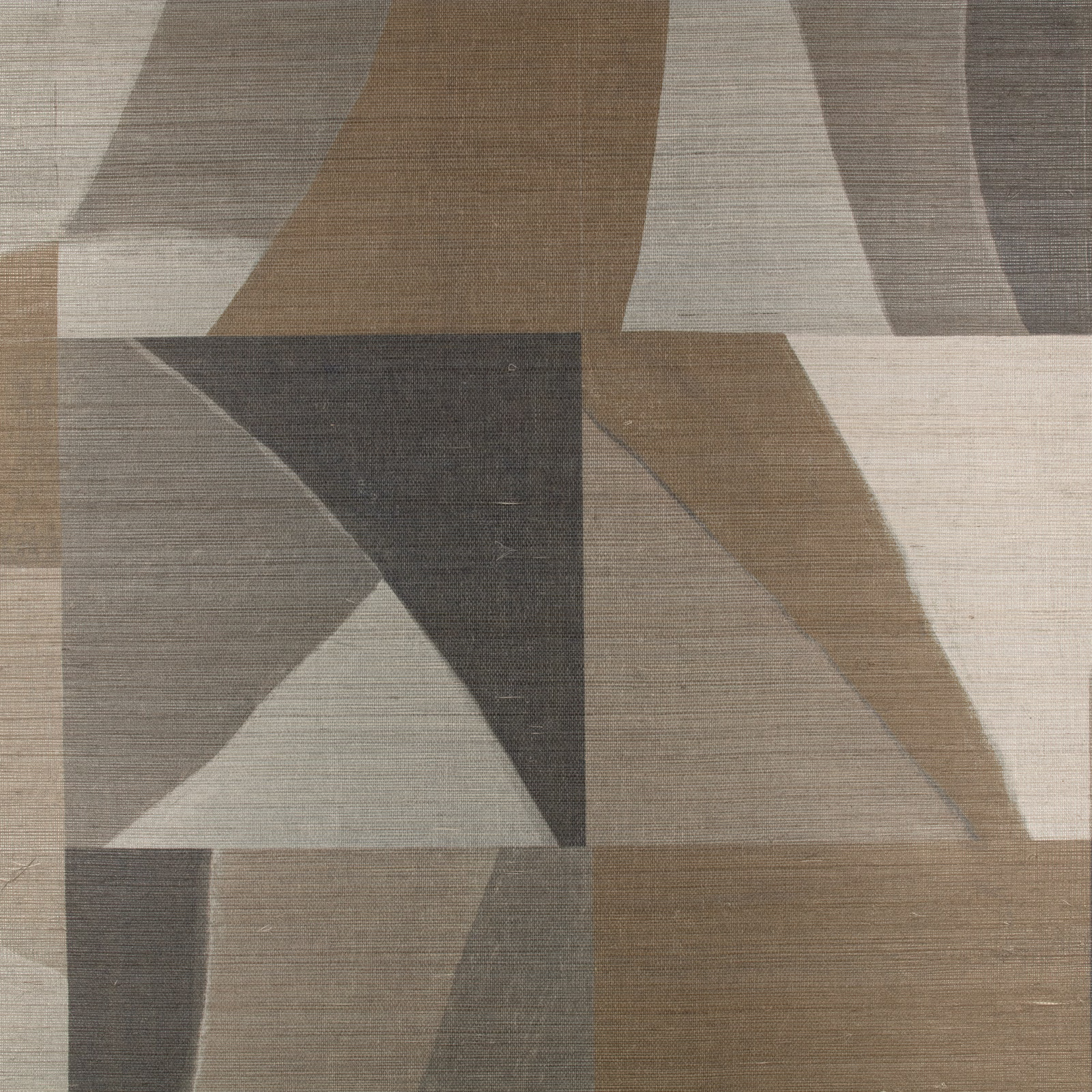 Warm oxide taupe wallpaper with charcoal and cream angular geometric blocks