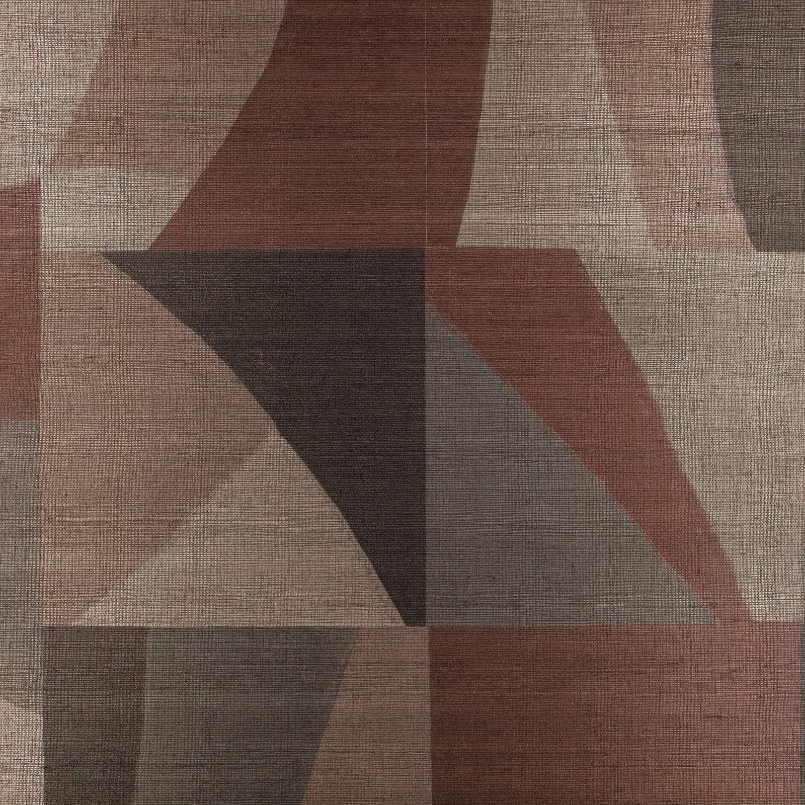 Large geometric wallpaper in taupe, charcoal, stone grey and deep Syrah red-brown