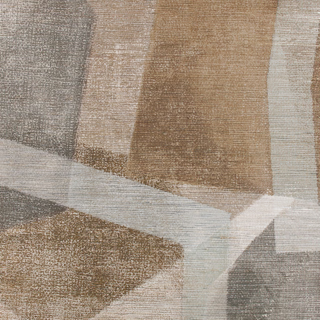 Oxide brown, taupe, chalk and grey abstract geometric wallcovering with textured brushlike blocks