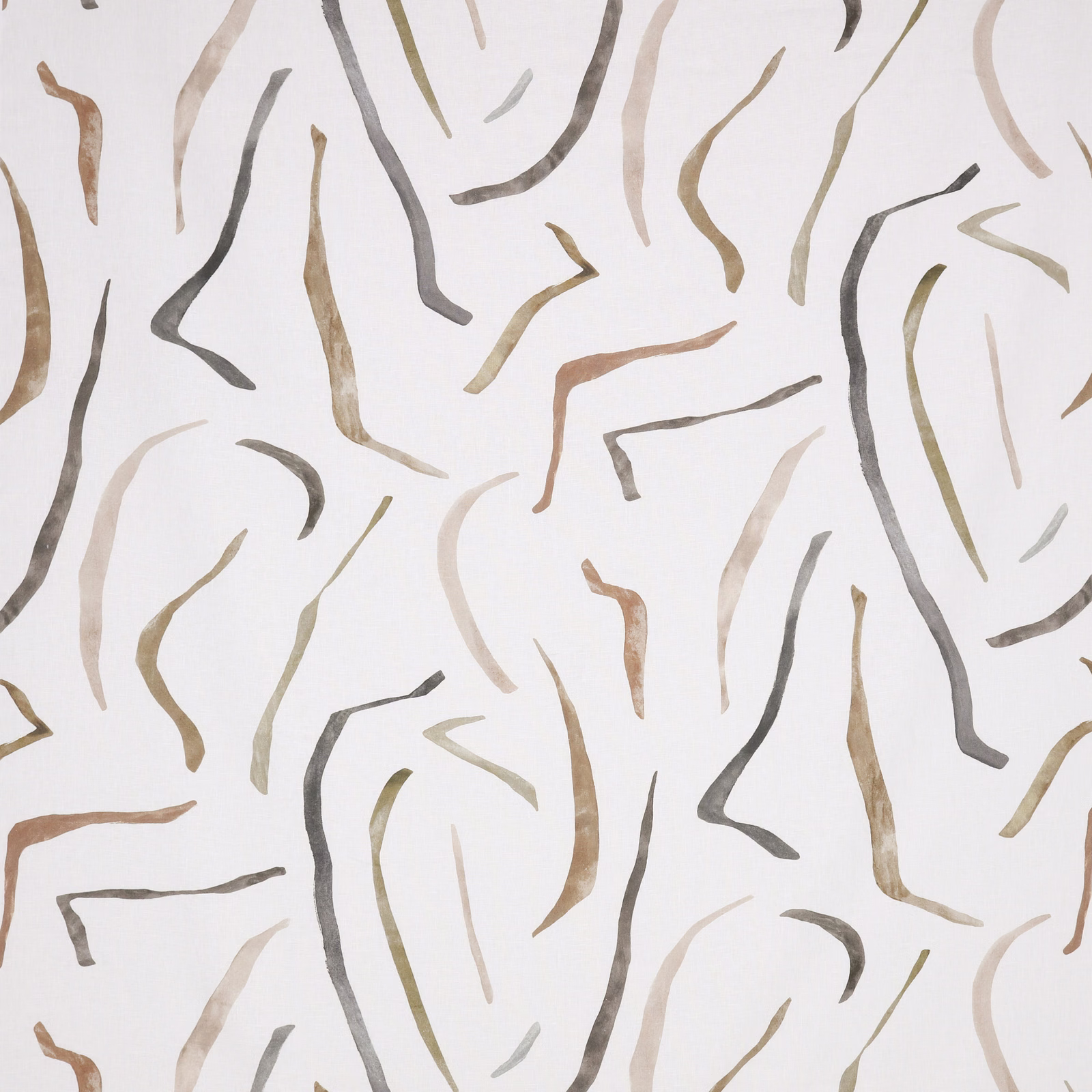 Chalky cream textile with scattered taupe, grey and olive abstract brushstrokes