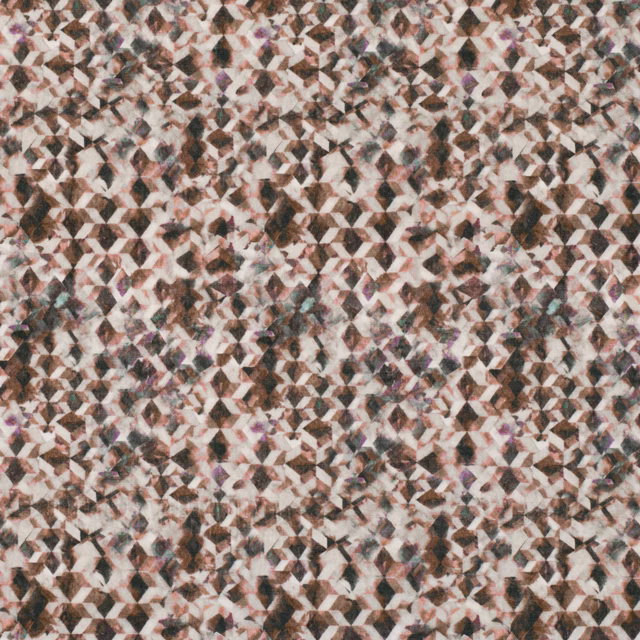 Rosewood, blush and cream fabric with dense small-scale geometric motifs and soft texture