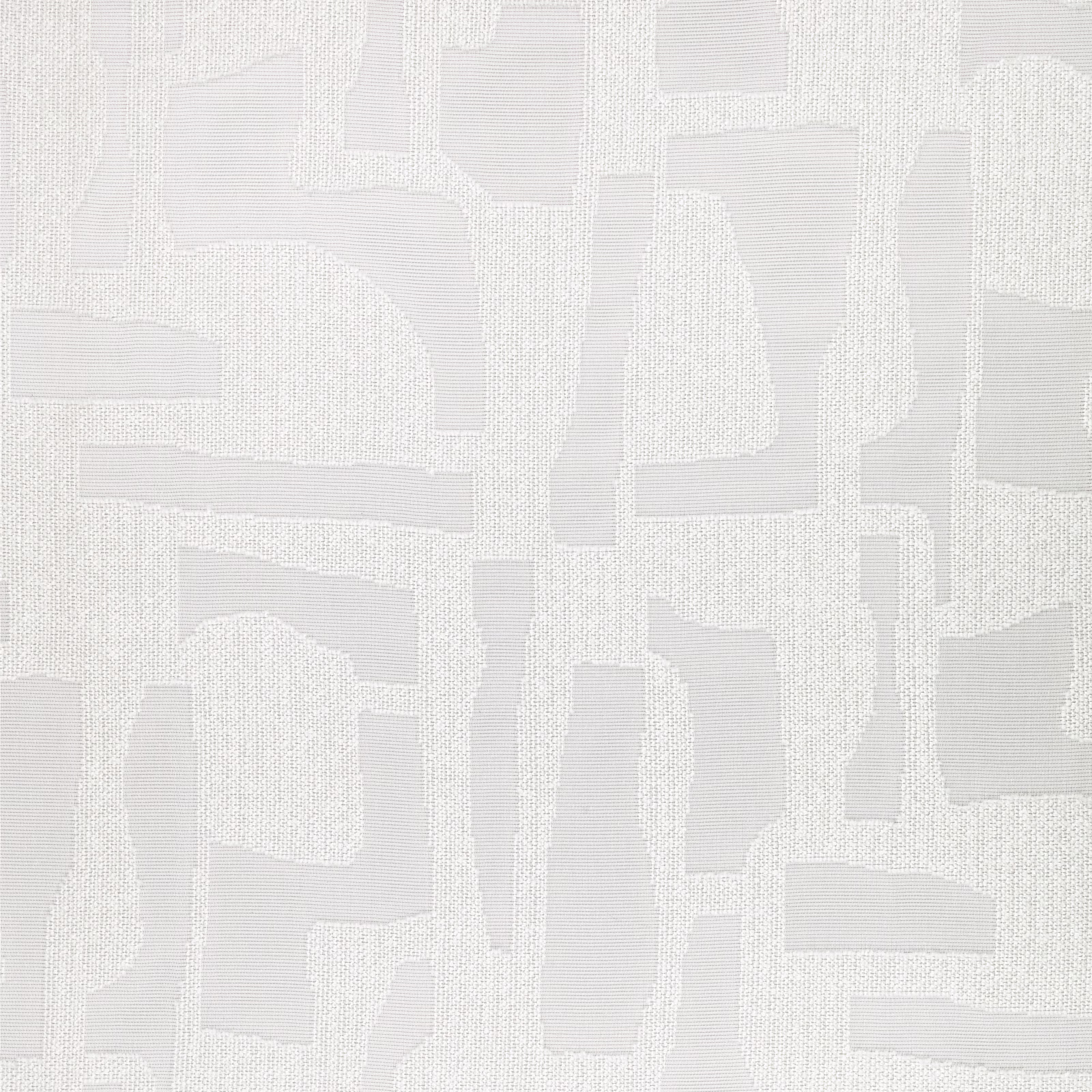 Pale cool-grey woven fabric with irregular white geometric blocks and tactile texture