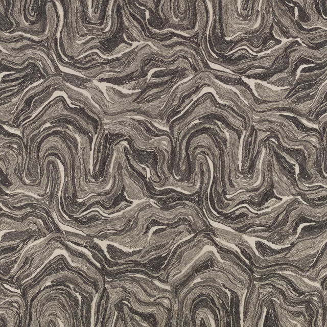 Charcoal anthracite fabric with swirling grey and taupe marbled woven pattern