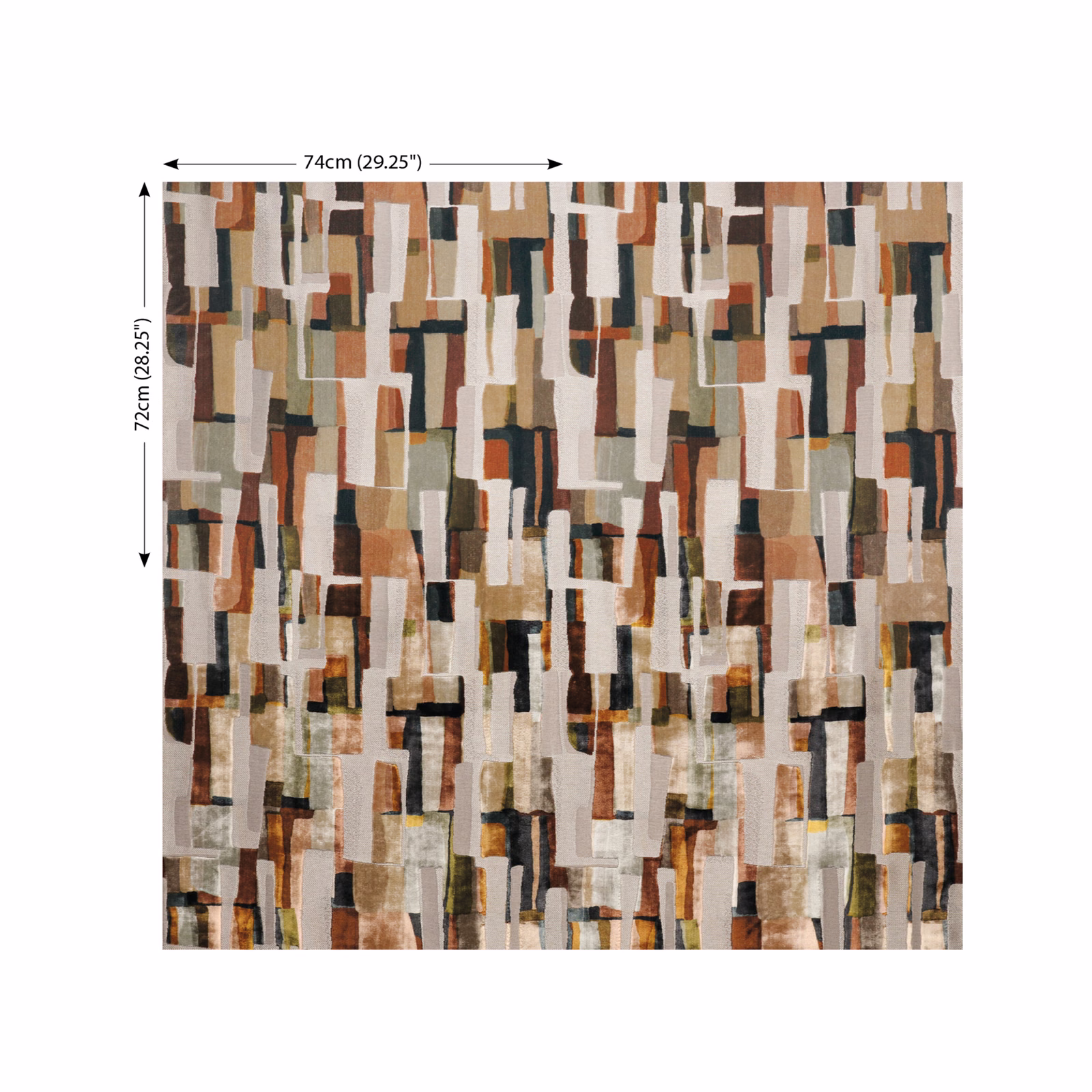 Sienna geometric textile with cream, charcoal, olive and rust-toned vertical blocks