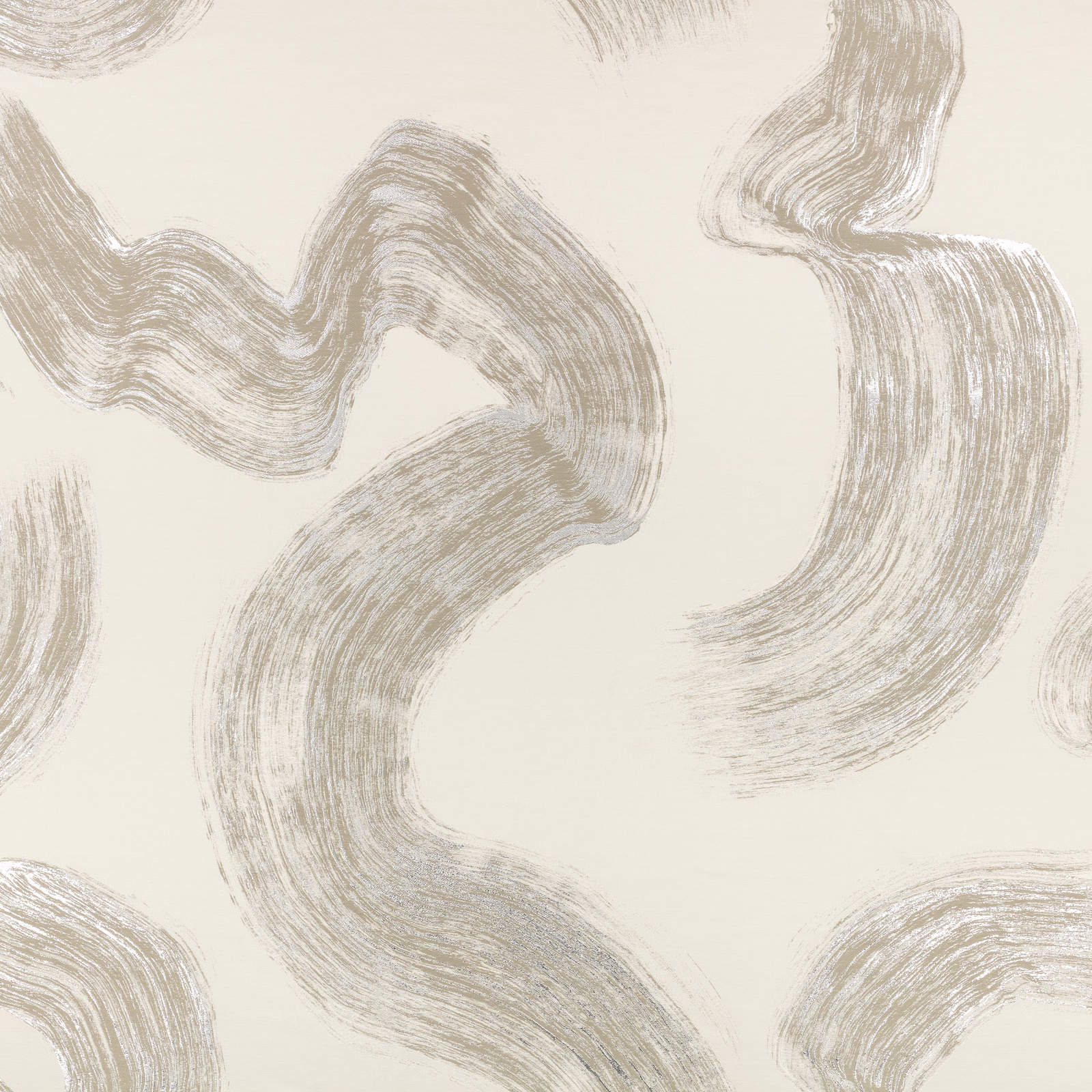 Ivory fabric with sweeping taupe-grey, hairline brushstroke bands