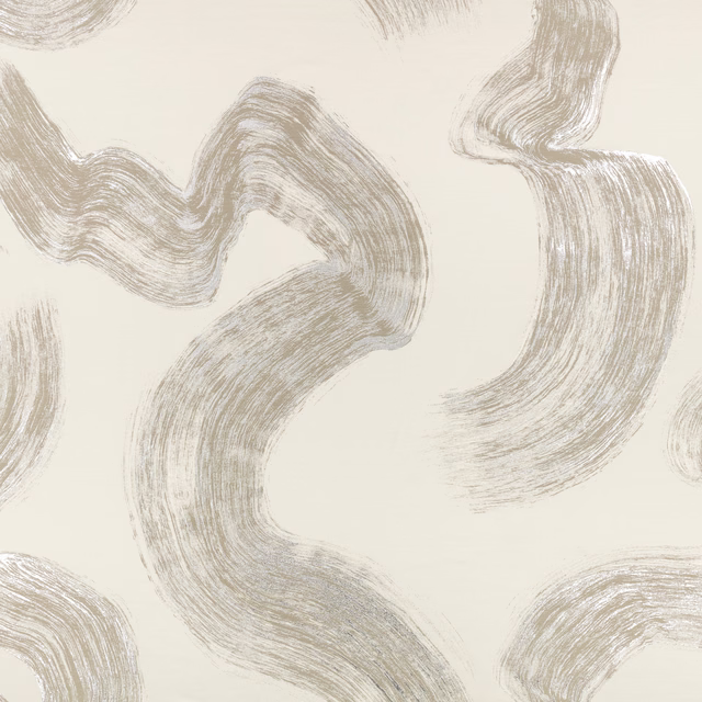 Ivory fabric with sweeping taupe-grey, hairline brushstroke bands