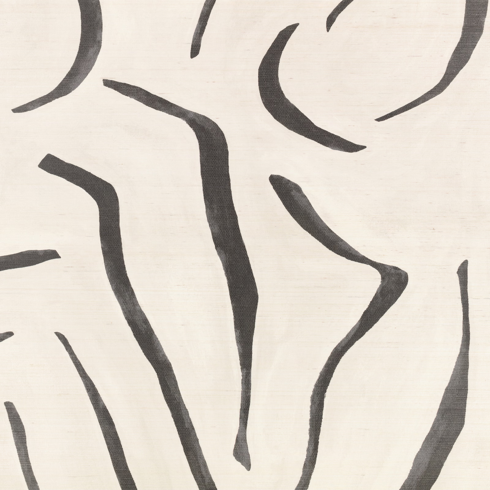 Ivory wallpaper with sweeping charcoal abstract strokes and subtle horizontal surface texture