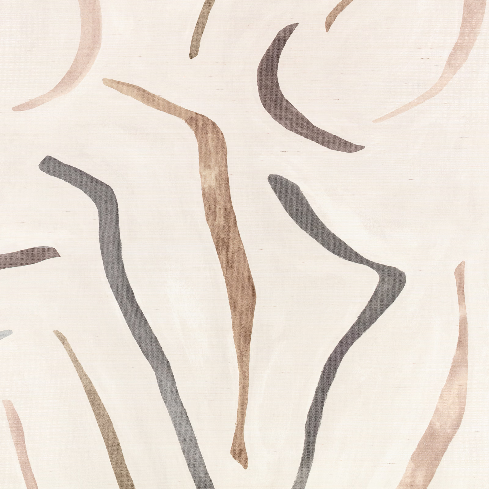 Plaster wallpaper with charcoal, taupe and blush sweeping abstract marks