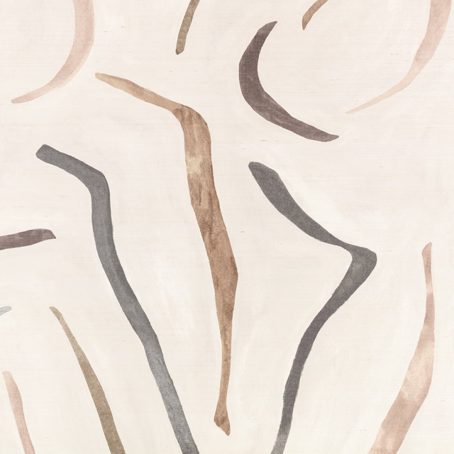 Plaster wallpaper with charcoal, taupe and blush sweeping abstract marks