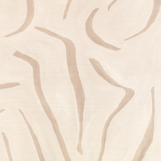 Ivory wallpaper with broad taupe contour lines and subtle horizontal texture