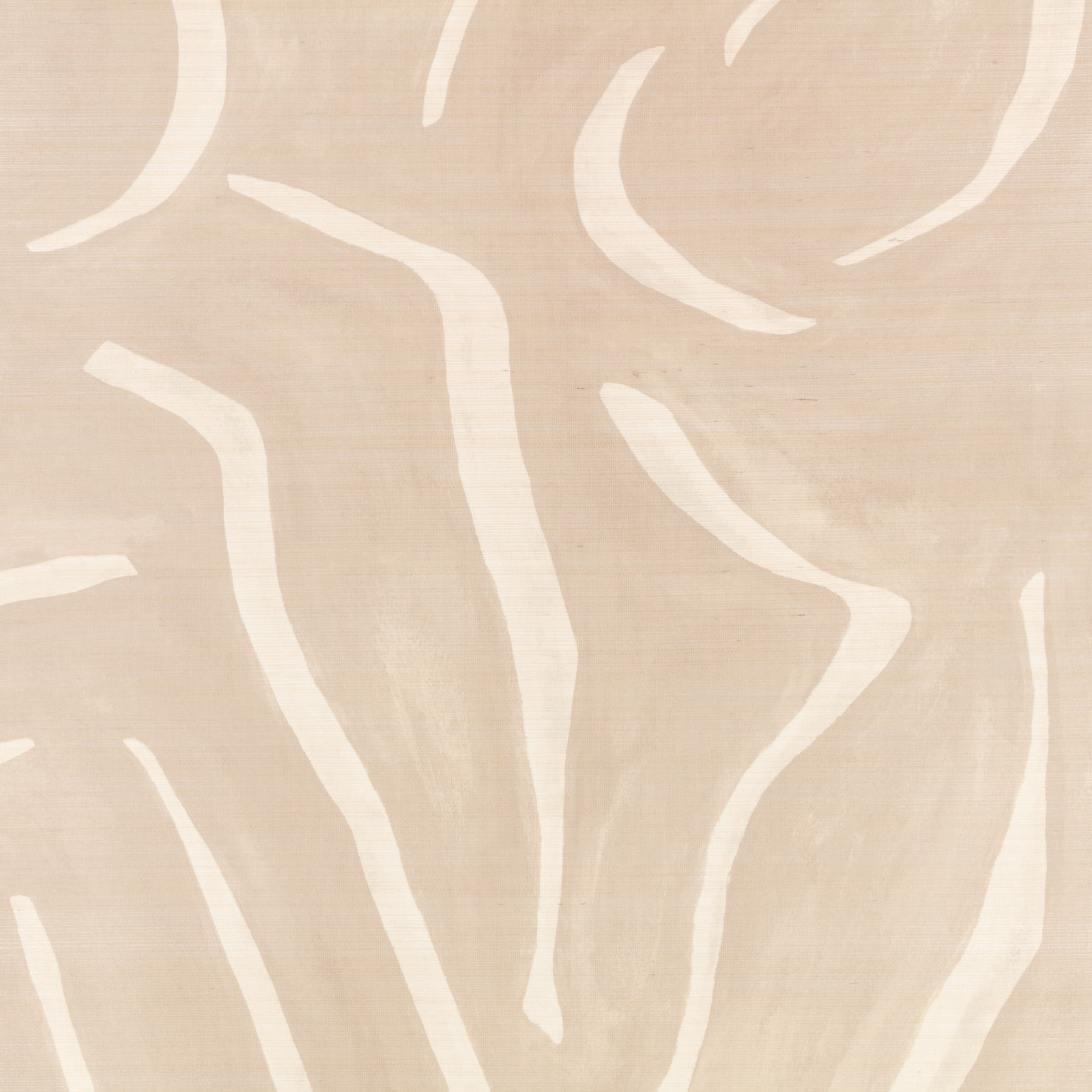 Warm beige wallpaper with sweeping ivory contour marks and subtle linear texture