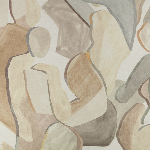 Large abstract wallpaper in chalk, sand, stone and muted grey organic shapes