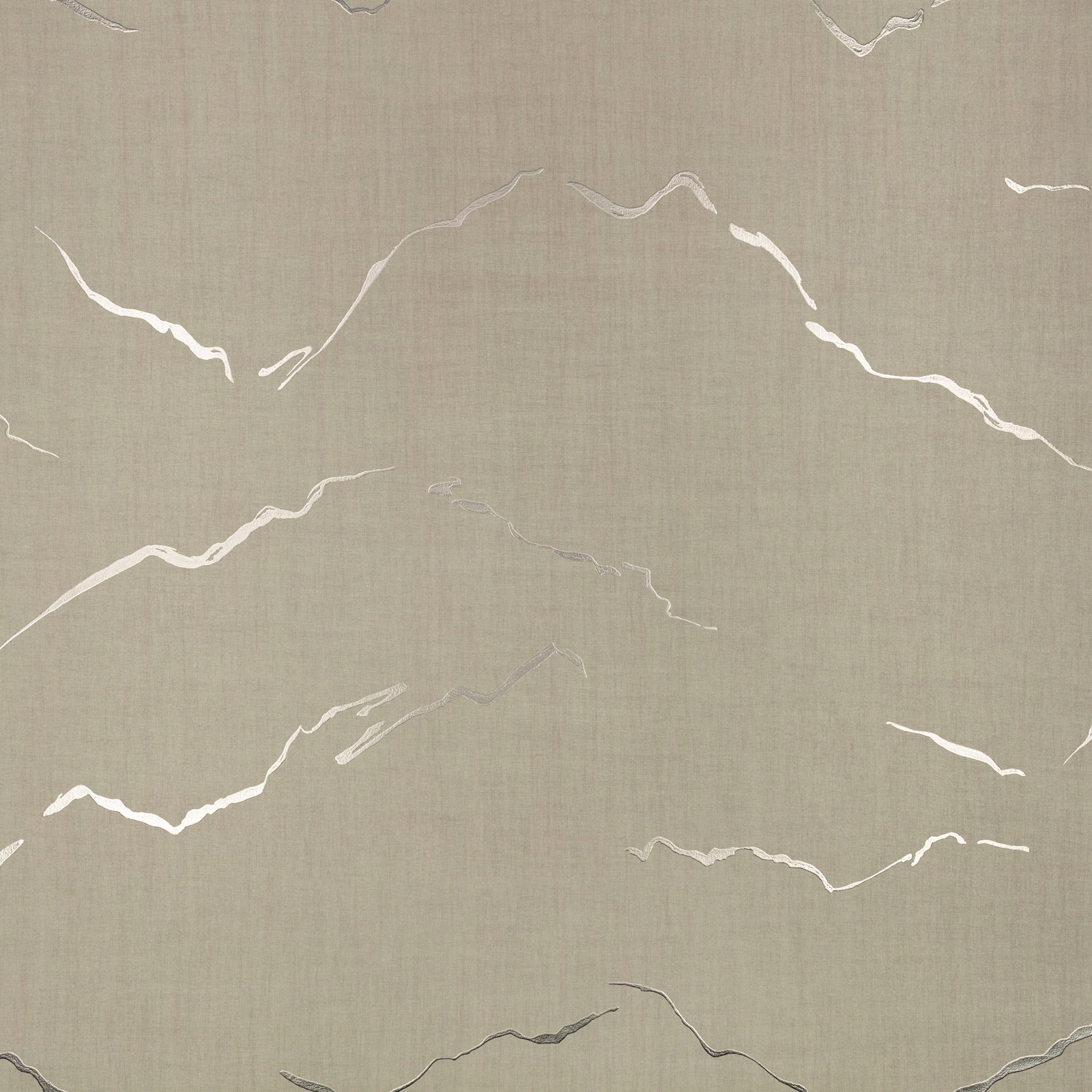 Pale taupe wallpaper with fine vertical texture and irregular ivory crack-like lines