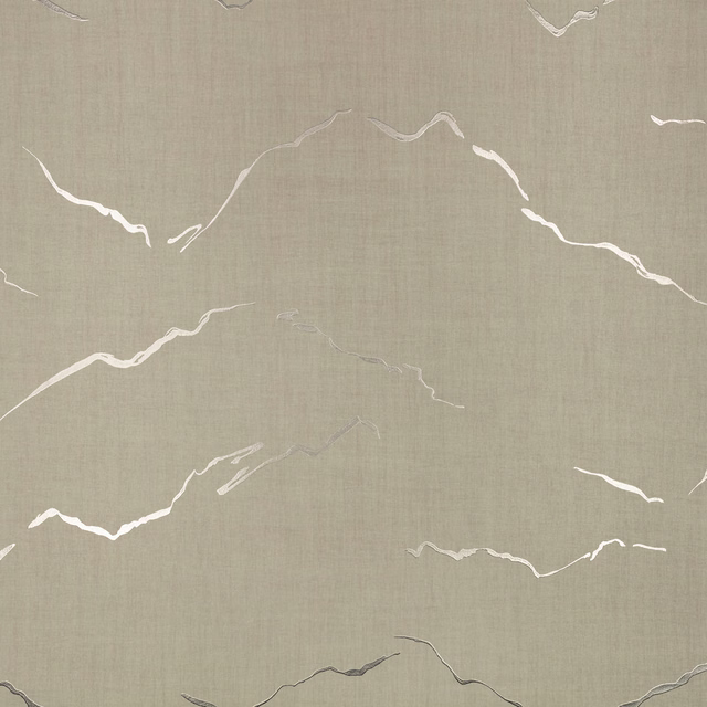 Pale taupe wallpaper with fine vertical texture and irregular ivory crack-like lines