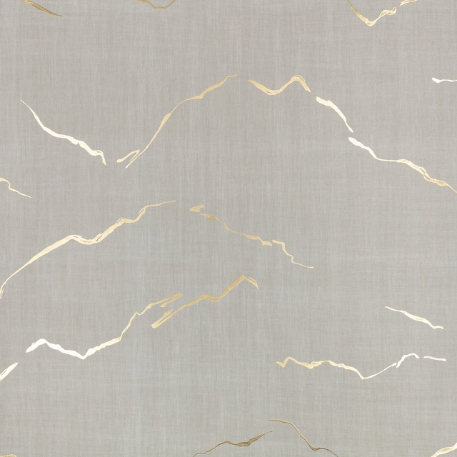 Pale blue-grey wallpaper with ivory and soft-gold drifting line motifs