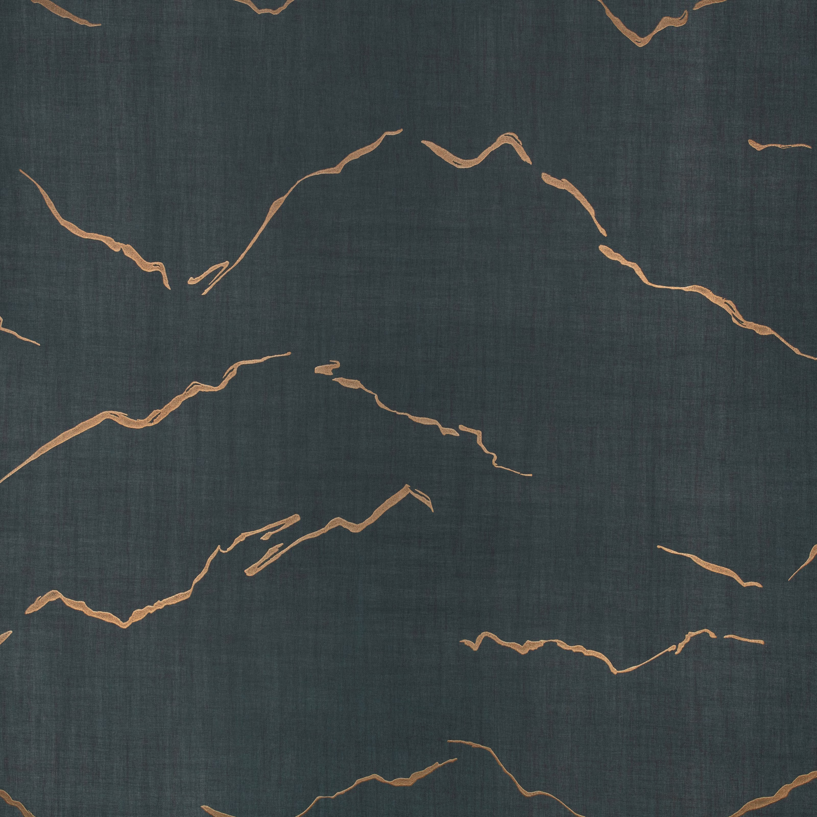 Deep blue-charcoal wallpaper with sparse copper fissure lines and fine vertical texture