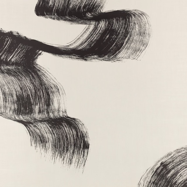 Ivory wallpaper with sweeping black brushstroke forms and feathered edges