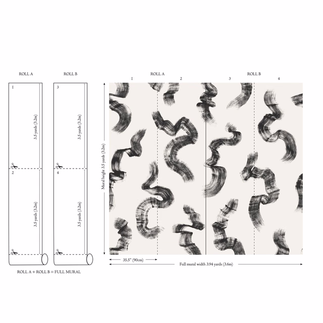 Pale ivory mural with scattered charcoal, dry-brush curved marks and broken painterly edges
