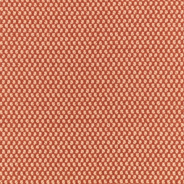 Warm henna-red outdoor weave with dense cream pebble-like flecks and tactile texture