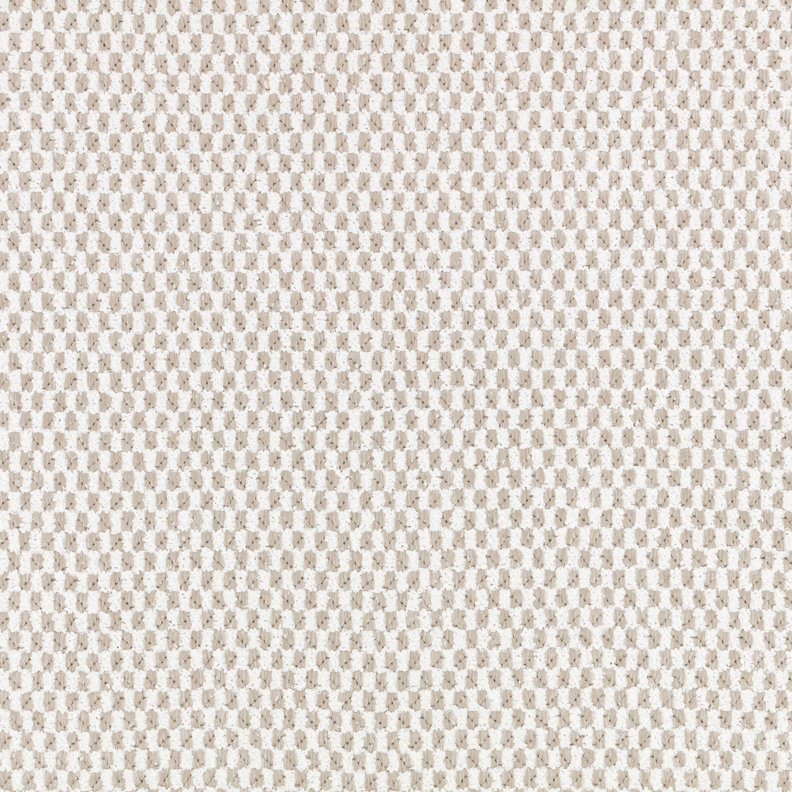 Warm ivory outdoor weave with small taupe geometric motifs and tactile texture