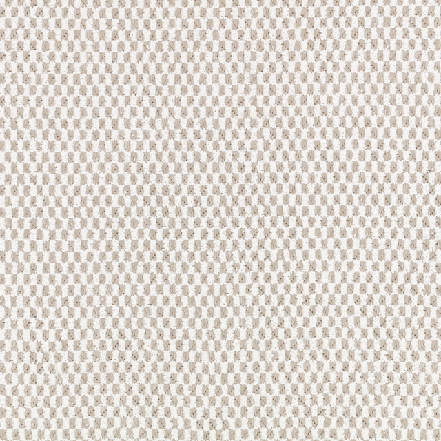 Warm ivory outdoor weave with small taupe geometric motifs and tactile texture