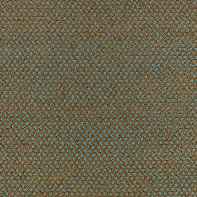 Brown woven upholstery with dense small teal flecks in a textured geometric pattern