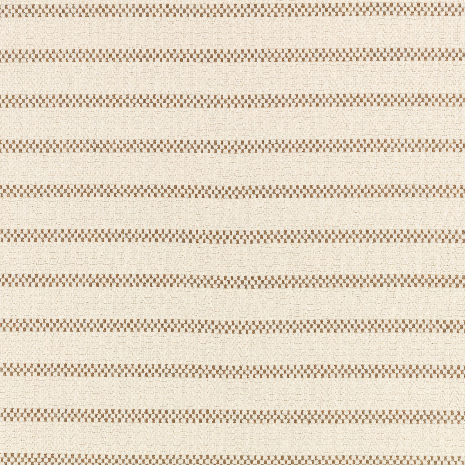Warm cashew cream outdoor weave with narrow taupe geometric horizontal bands