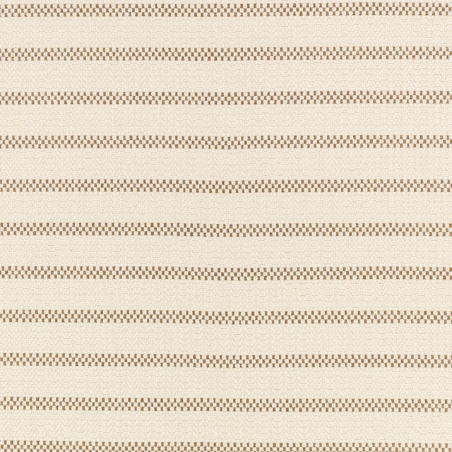 Warm cashew cream outdoor weave with narrow taupe geometric horizontal bands