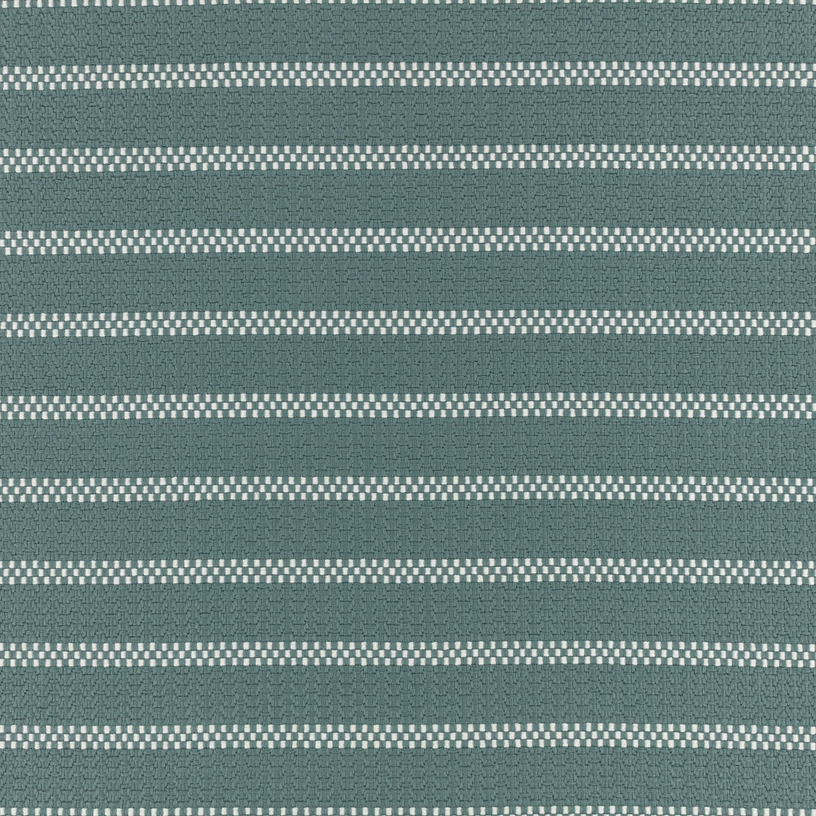 Muted Caspian teal woven fabric with broken pale horizontal stripes