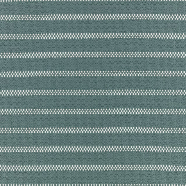 Muted Caspian teal woven fabric with broken pale horizontal stripes