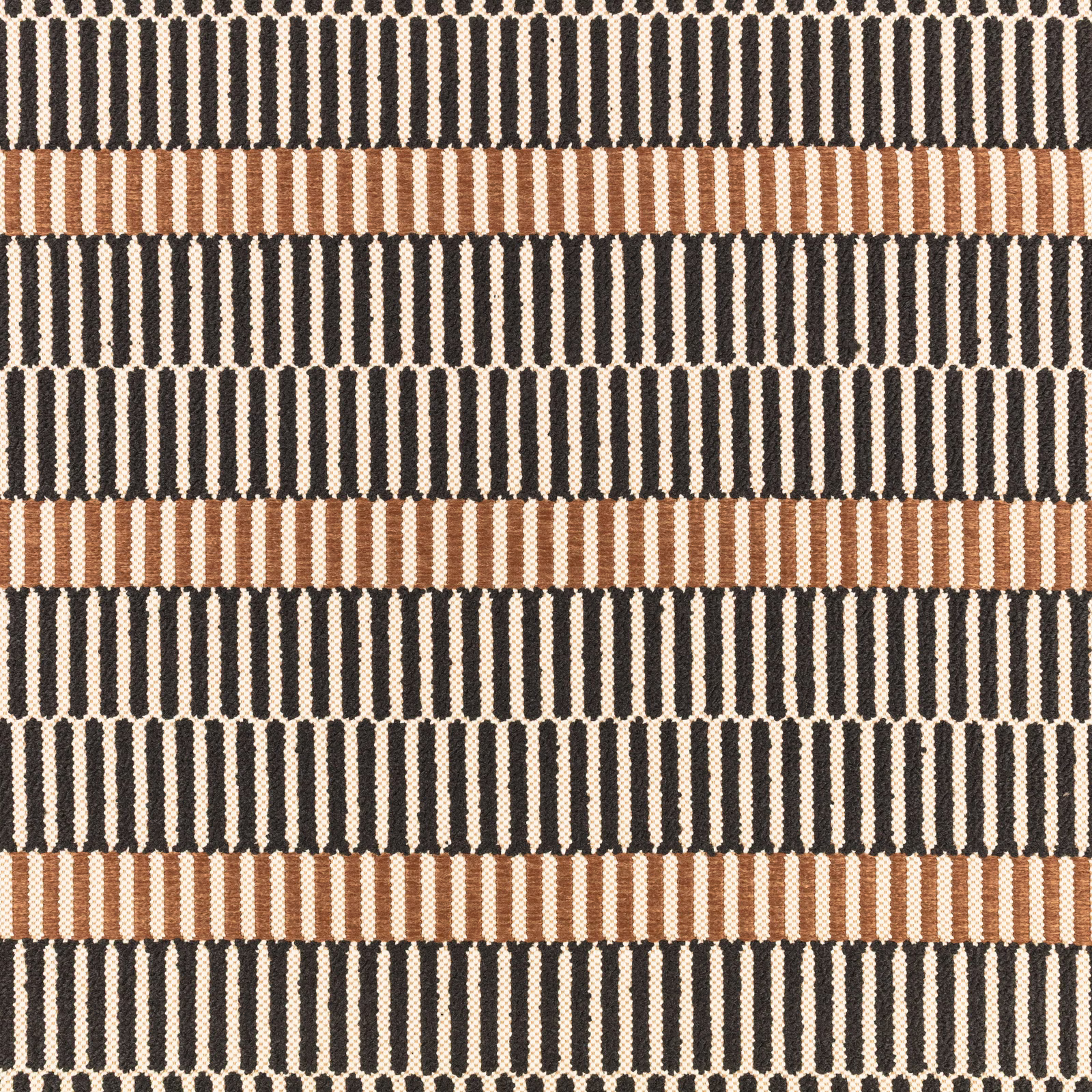 Charcoal and cream woven stripes with warm copper horizontal bands