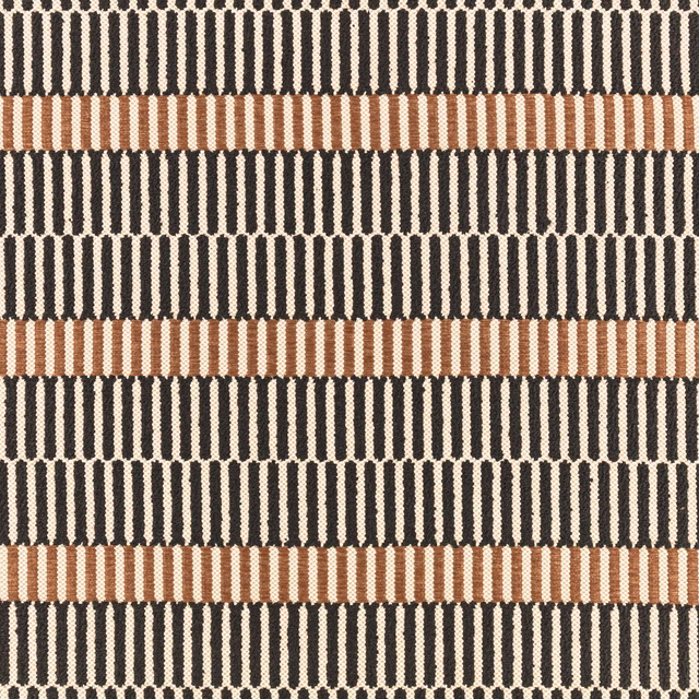 Charcoal and cream woven stripes with warm copper horizontal bands