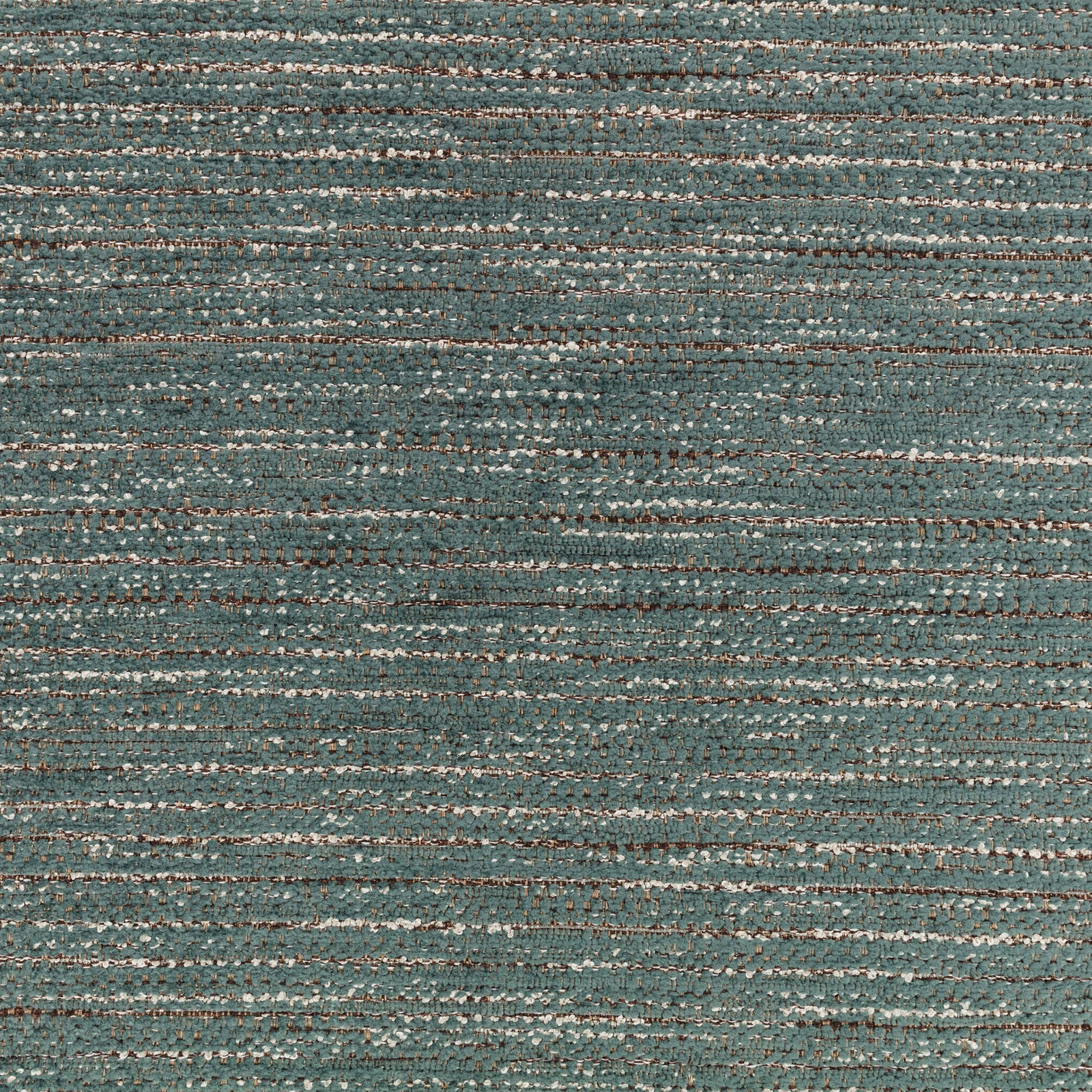 Close-up of cool teal outdoor fabric with fine horizontal striations and pale flecks