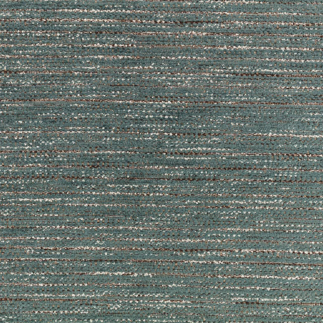 Close-up of cool teal outdoor fabric with fine horizontal striations and pale flecks