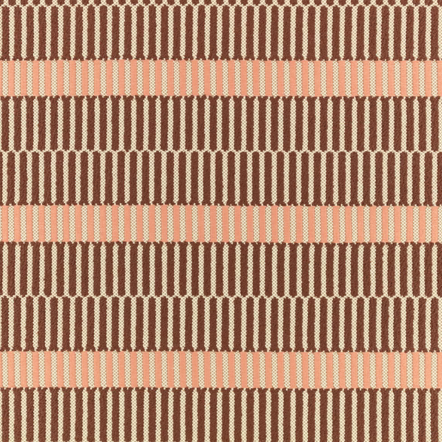 Textured outdoor weave with mehndi-brown stripes, cream flecks and coral bands