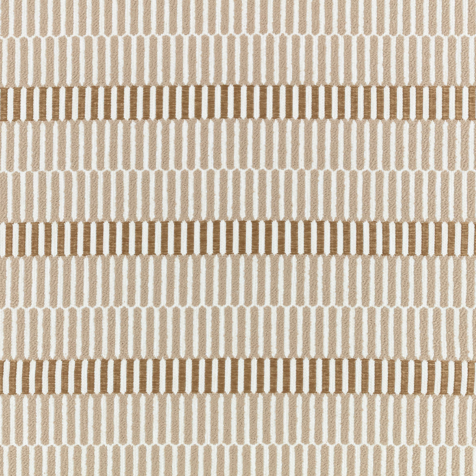Warm sand woven fabric with vertical bars and taupe-brown horizontal bands