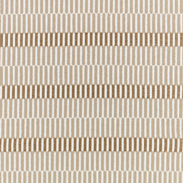 Warm sand woven fabric with vertical bars and taupe-brown horizontal bands