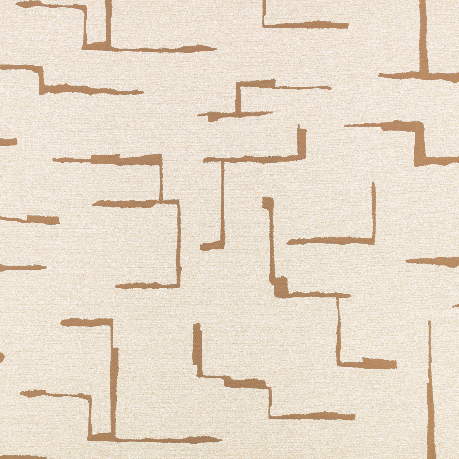Warm cream outdoor fabric with broken anise-brown angular lines and a fine woven texture