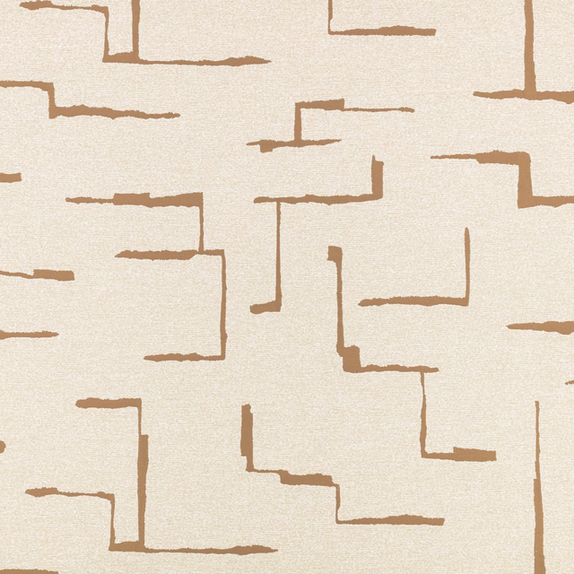 Warm cream outdoor fabric with broken anise-brown angular lines and a fine woven texture