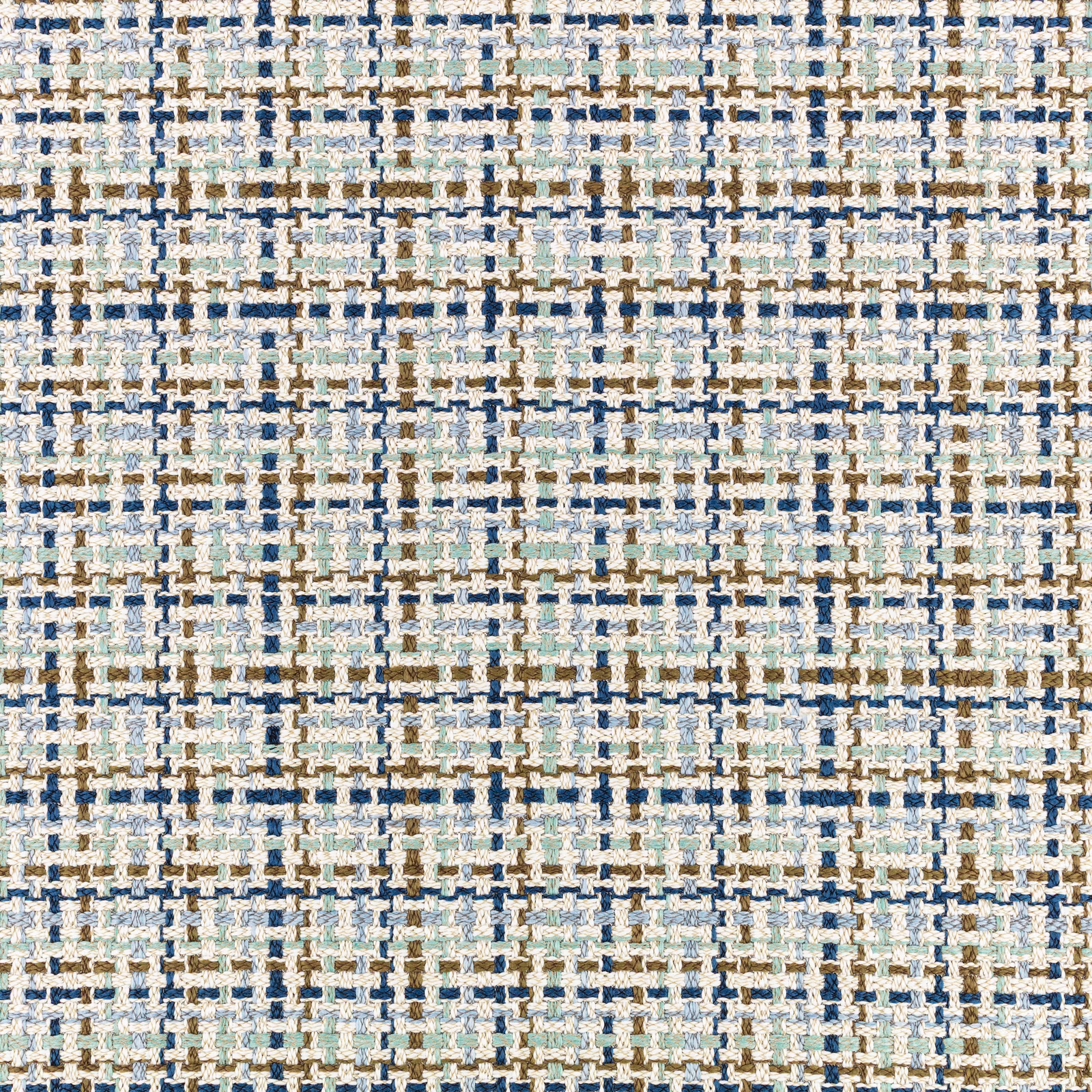 Chunky cream woven check with zaffre blue, aqua, sage and brown flecks