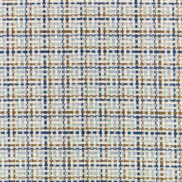 Chunky cream woven check with zaffre blue, aqua, sage and brown flecks