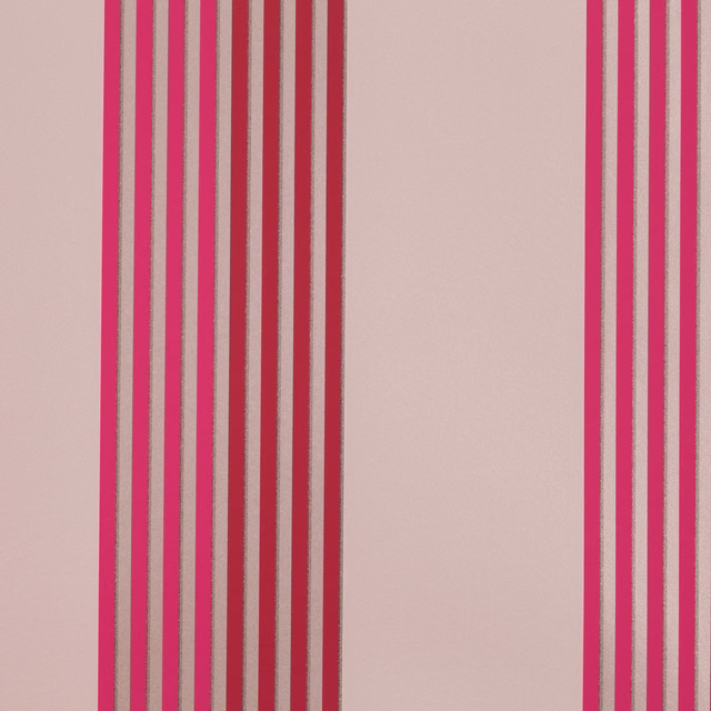 Dusty pink wallpaper with vivid fuchsia and deep red vertical stripes