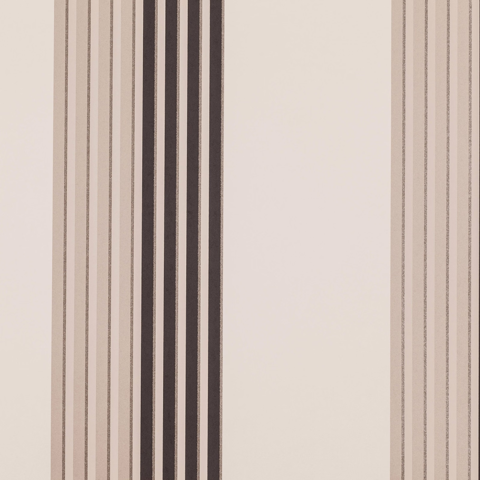 Warm ivory wallpaper with bold charcoal vertical stripes and fine tonal pinstripes